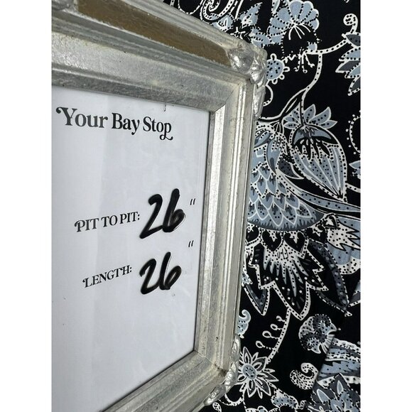 C&C California Women's Top 1X Black Blue White Floral Blouse Shirt Mock Neck L/S - Picture 8 of 8